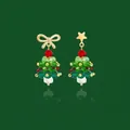 Asymmetrische Weihnachtsbaum-Ohrringe mit Schleife, Stern und facettierten Kristallen - Asymmetrischer Kristall-Weihnachtsbaum-Stil (耳钉0037)