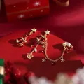 Christmas bow earrings with red bells, gold stars, and fuzzy pompom dangles - Red and Gold Snowflake Pompom Clip-on Earrings (Clip-on 0035)
