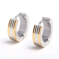 Pendientes de aro bicolores dorados y plateados con triple ranura vertical con relieve - Pendiente Individual (Bicolor) / Borde Dorado Plata