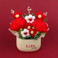 Handgefertigter Häkel-Blumentopf aus rotem und weißem Garn mit Life-Keramikbasis - Rote Rose Blumentube (Life Topf)