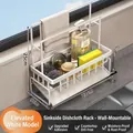 White double-layer kitchen sink organizer for sponges and cloths, 23x9x25cm metal rack - Wall-mountable Deluxe Non-slip Drain Basket - Elevated Double Pole - White