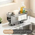 Gunmetal suction cup sink organizer with towel bar and automatic drainage feature - [upgraded Suction Cup - Stable And Wobble-free] Gunmetal Gray - Drain Rack With Rod (sloping Drain/straight Into Sink)