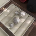 Elegant double pearl earrings with sparkling crystal accents in a vintage jewelry box - E6100 Silver Needle - Silver