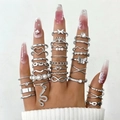 Silver butterfly and heart multi-joint ring set with pearls and zircon in Y2K style - Multiple Design Silver Style (26502-S)