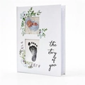 Weißes Baby-Erinnerungsbuch the story of you mit Fotofenster und süßem Fußabdruck-Design - Blattmuster (MJ017)