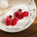 Elegant red lace flower tassel earrings with silk fabric and gold metal details - E6225-4