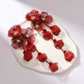 Eleganti orecchini a nappa con fiori rossi lunghi e cristalli per uno stile da vacanza - Rosso