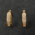Golden U-shaped huggie earrings with double row micro-pave white zircon stones - Ehy411004 Gold