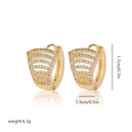 Detail view of gold plated fan-shaped hoop earrings with white zircon pavé setting - Eh238