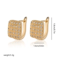 Detail view of gold-plated square hoop earrings with cubic zirconia and size dimensions - EH240