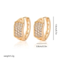 Detail view of gold-plated hoop earrings with three rows of cubic zirconia and dimensions - Eh244