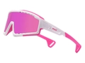 Weiße und rosa Sportbrille mit rosa reflektierenden Gläsern und RVR-Markenlogo - Rosa