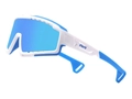 Occhiali da sole sportivi blu e bianchi con lenti a specchio per outdoor - Montatura Bianca Lenti Colorate