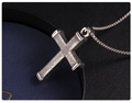 Hip hop silver cross necklace with checkered texture on a sleek box chain - A-164