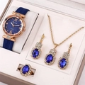 Elegant rose gold and blue 5-piece set featuring a quartz watch and jewelry suite - Blue Set (orange Box)