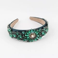 Diadema barroca verde con cristales de esmeralda y adornos florales de perlas - Satén Verde Esmeralda Diamante Esmeralda (A)
