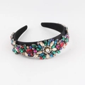 Diadema barroca con cristales de colores, pedrería y perla sobre base de terciopelo - Satén Negro Diamante Multicolor (B)