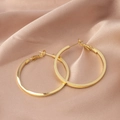 Minimalist golden high-gloss hoop earrings with latch-back closure on satin fabric - E076 Gold 40mm