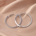 Chic silver-toned large hoop earrings featuring a polished mirror finish on silk - E076 White Gold 40mm