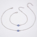 Silver evil eye jewelry set including minimalist necklace and bracelet with blue beads - Necklace and Bracelet Set / Silver