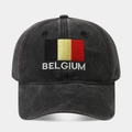 Classic black washed cotton baseball cap featuring Belgium flag embroidery for fans - Adjustable / Belgium Flag (Black)