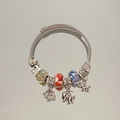 Detail of silver twisted cable bracelet with elephant charms and colorful glass beads - New Fashion Style (B1077-13)