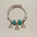 Detail view of silver twisted cable bracelet with turquoise beads and elephant charms - New Fashion Style (B1077-9)