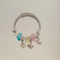 Macro detail of elephant charms and multifaceted colorful beads on a woven steel bracelet - New Fashion Style (B1077-6)