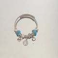 Multi-layer steel wire bracelet with blue turquoise beads and silver Love charms - Celestite Heart Tree of Life Bracelet
