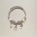 Silver braided stainless steel bracelet with heart charms and clover pendant for women - White Heart Note Key Bracelet