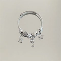 Silver beaded charm bracelet with star padlock and flower pendants on braided steel - Silver White Star Key Bracelet