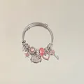 Silver cable chain bracelet with Hello Kitty charm and pink crystal heart pendants - Full Zirconia Cartoon Cat Bracelet