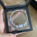 Silver steel cable bracelet with Hello Kitty charm and pink crystals in PE film box - Cute Cat Style