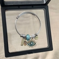 Stainless steel cable bracelet with blue beads, evil eye charm and engraved pendants - Steel Circle Blue Evil Eye Bracelet