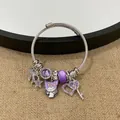 Silver steel cable bracelet with purple Kuromi charms, stars, and bow pendants - Purple New Cartoon Character Bracelet