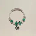 DIY charm bracelet with green crystals and four-leaf clover pendant in silver finish - Ocean Heart Clover Bracelet (Steel Circle)