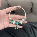 925 silver charm bracelet with green crystal beads and a sparkling clover pendant - Ocean Heart Clover Bracelet (Buckle)