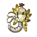 Fashionable floral acrylic brooch with champagne gemstone and yellow rhinestones - Xd937-5