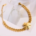 Gold stainless steel lucky clover bracelet with layered heart petals and chunky chain - 5-Layer Clover Bracelet / Gold