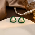 Elegant vintage green triangle earrings with pearl inlay and S925 silver needle - Dark Green Triangle Pearl Style (E4984)