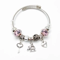Silbernes Armband mit rosa Glasperlen und Anhängern in Herz- und Elefantenform - Rosa Elefant