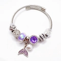 Zilverkleurige bedelarmband met paarse kristallen, zeemeerminstaart en parels - Paarse Vissenstaart Kroon