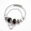 Zilveren kralenarmband met zwarte gefacetteerde kralen en sprankelende hart hanger - Zwart Engel Stijl