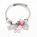Zilveren bedelarmband met roze vlinder en sprankelende kristallen hartjes hangers voor dames - Roze Vlinder Hart