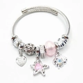 Elegante zilveren bedelarmband met roze hart- en sterhangers en verfijnde kralen - Roze Zeester Hart