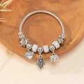 Zilveren bedelarmband met fonkelende kralen, olifant-, hart- en Hamsa-handhangers - Boeddha Hand Olifant