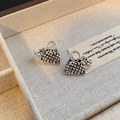 Mini silver handbag earrings with quilted texture and tiny skull charm detail - Quilted Handbag Skull Pendant (E3892/Silver)