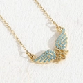 Golden MOM necklace featuring turquoise beaded wings and a delicate titanium steel chain - Blue Zirconia MOM Style