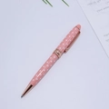 Stylo à bille rose à pois en métal avec élégantes finitions en or rose et clip - Rose avec pois blancs