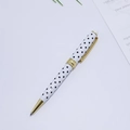 Stylo à bille blanc créatif avec pois noirs et clips élégants en métal doré - Blanc avec pois noirs